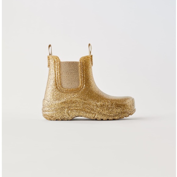 NWT Zara Size 6.5 toddler gold glitter rainboots - Picture 1 of 5